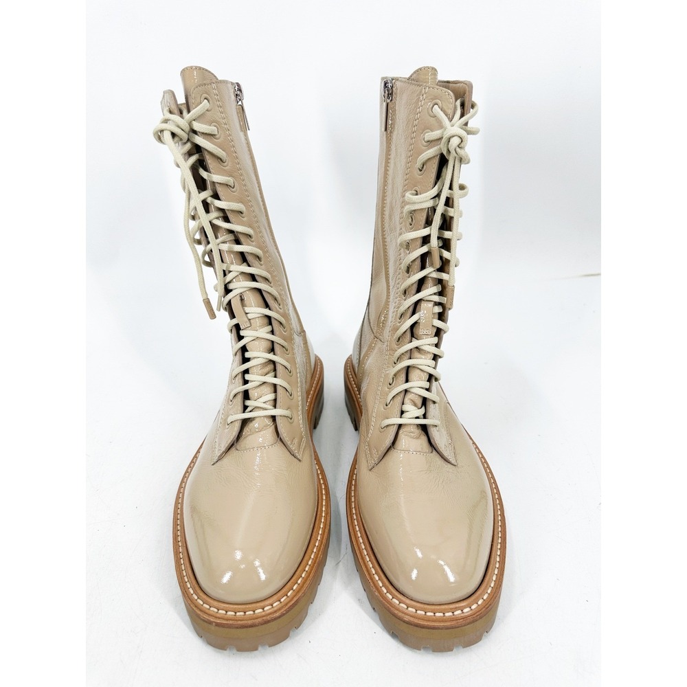 Jimmy Choo Cora Combat Boots 39.5 Beige Patent Leather Lug Sole Luxury Designer - Picture 14 of 14